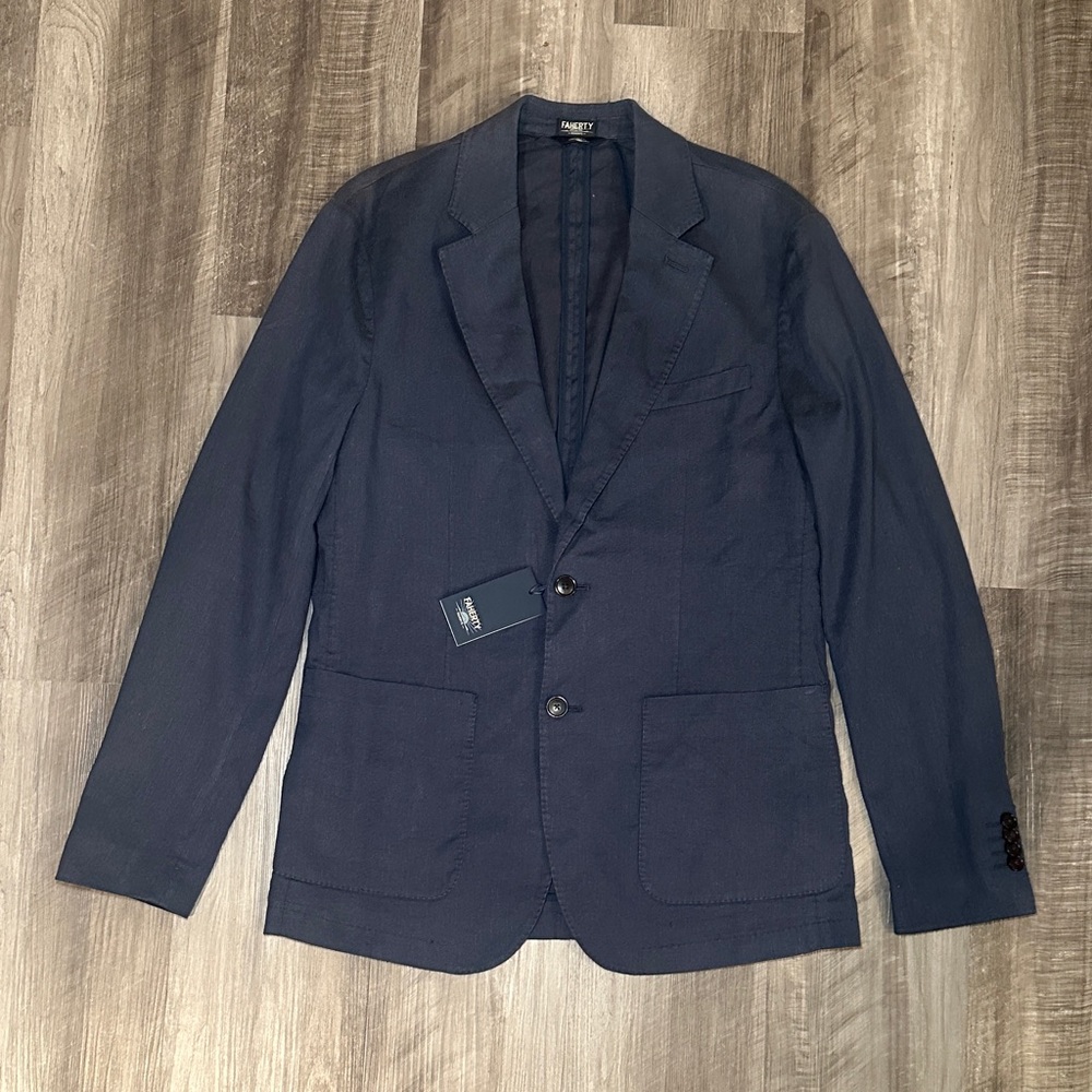 Faherty Movement Flex Linen Deep Sea Navy Blazer - 38R